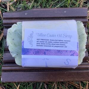 Tallow Castor Oil Herbal‎ Lavender Mint Handmade Soap Bar 6oz W B0RAX deep clean